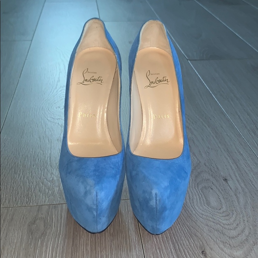 Suede sky blue platform Christian Louboutin heels